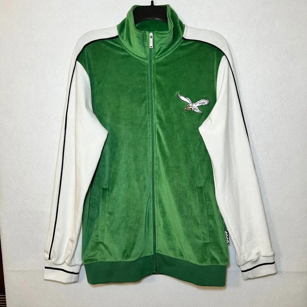 New Foco Philadelphia Eagles NFL Velour Track Zip Retro Jacket Kelly Green Men M